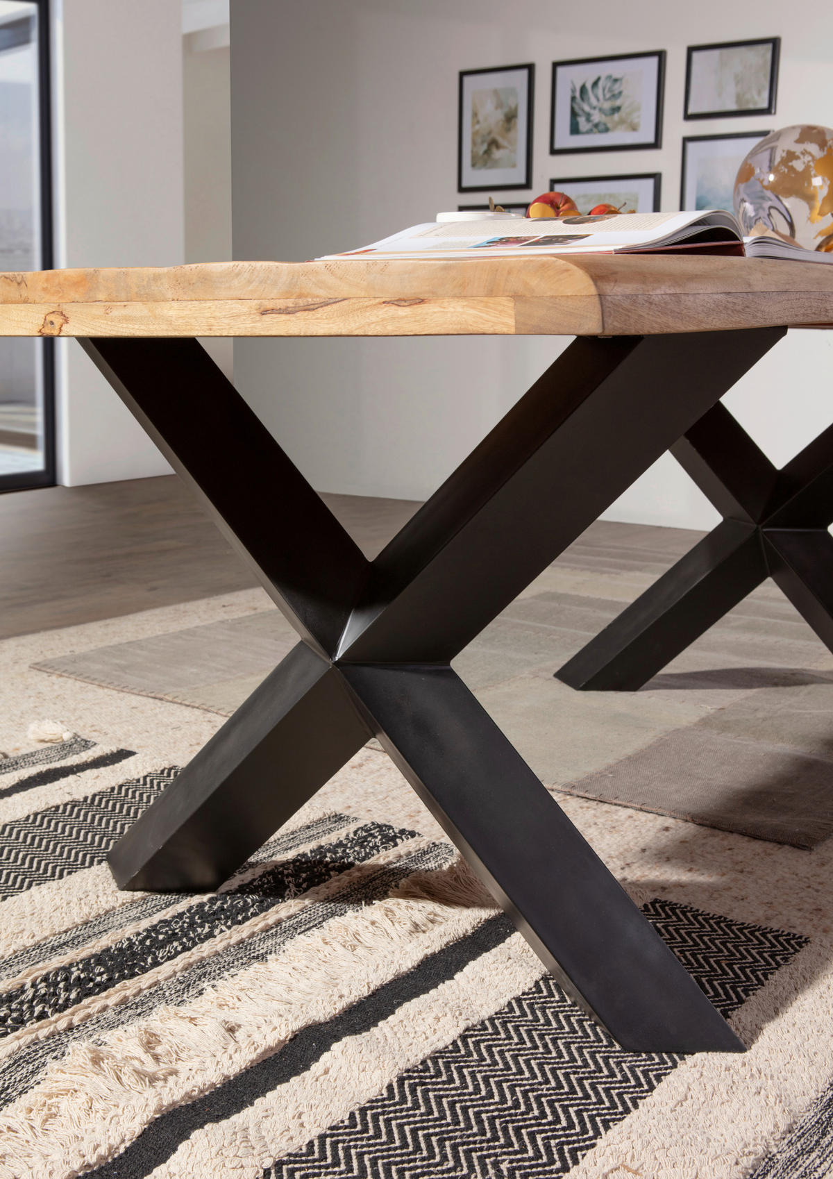 ESSTISCH in Metall, Holz 220/100/78 cm  - Schwarz/Naturfarben, MODERN, Holz/Metall (220/100/78cm) - Livetastic