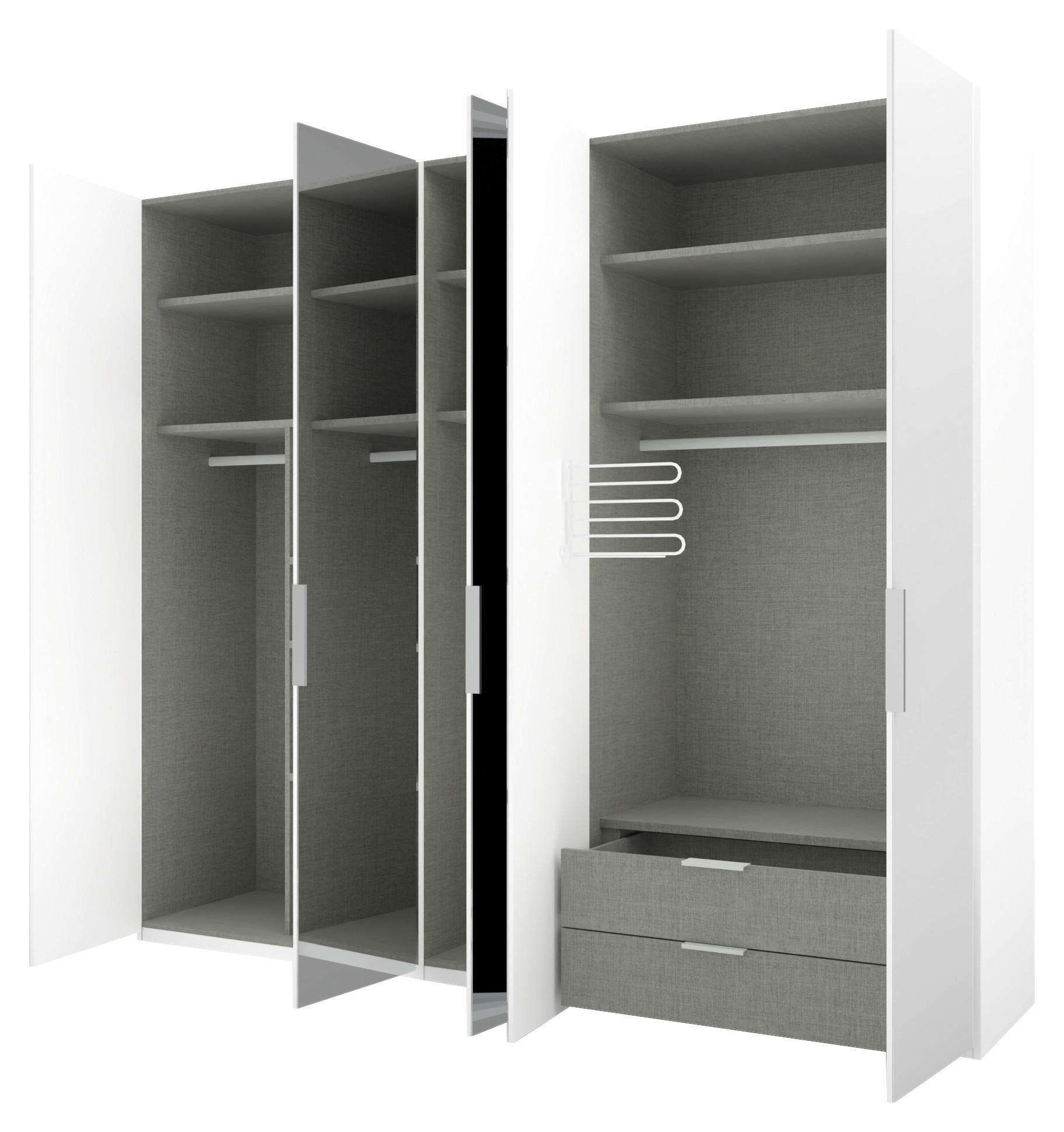 DREHTÜRENSCHRANK 250/223/62 cm 5-türig Weiß  - Alufarben/Weiß, KONVENTIONELL, Glas/Holzwerkstoff (250/223/62cm) - Novel