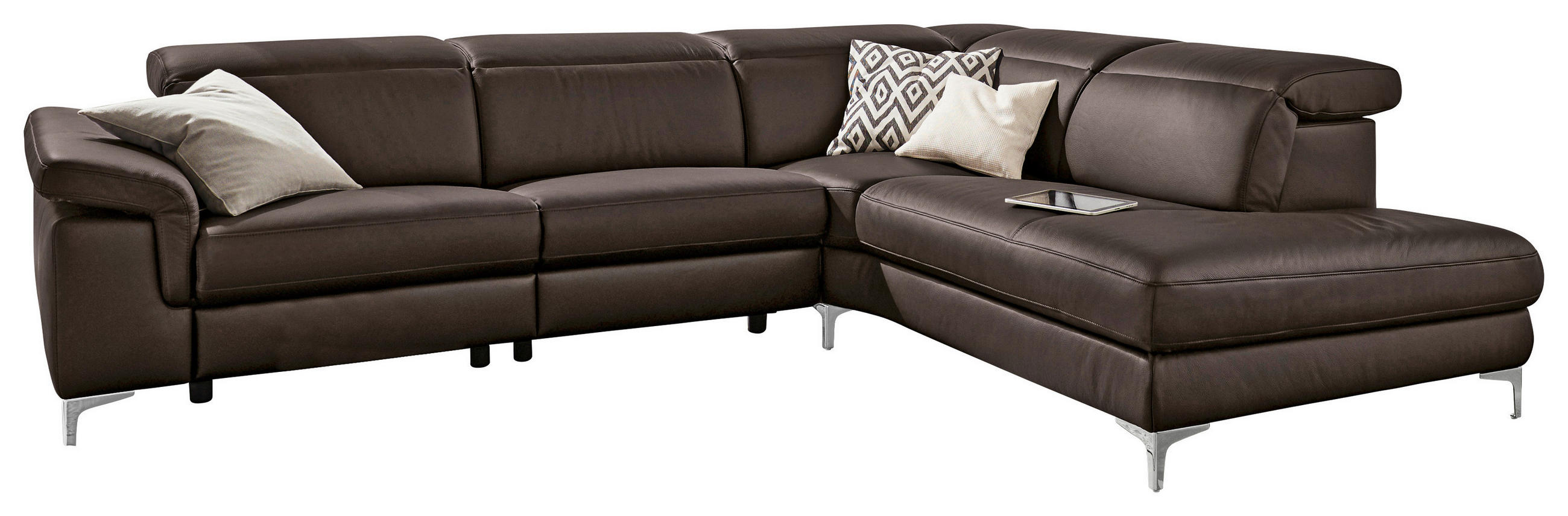 ECKSOFA Dunkelbraun Echtleder  - Dunkelbraun/Alufarben, Design, Leder (297/240cm) - Musterring