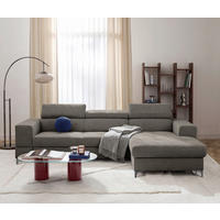 ECKSOFA TORINO Graphitfarben Chenille Bettkasten, Kopfteilverstellung  - Schwarzchrom/Graphitfarben, Design, Textil/Metall (247/173cm) - Livetastic