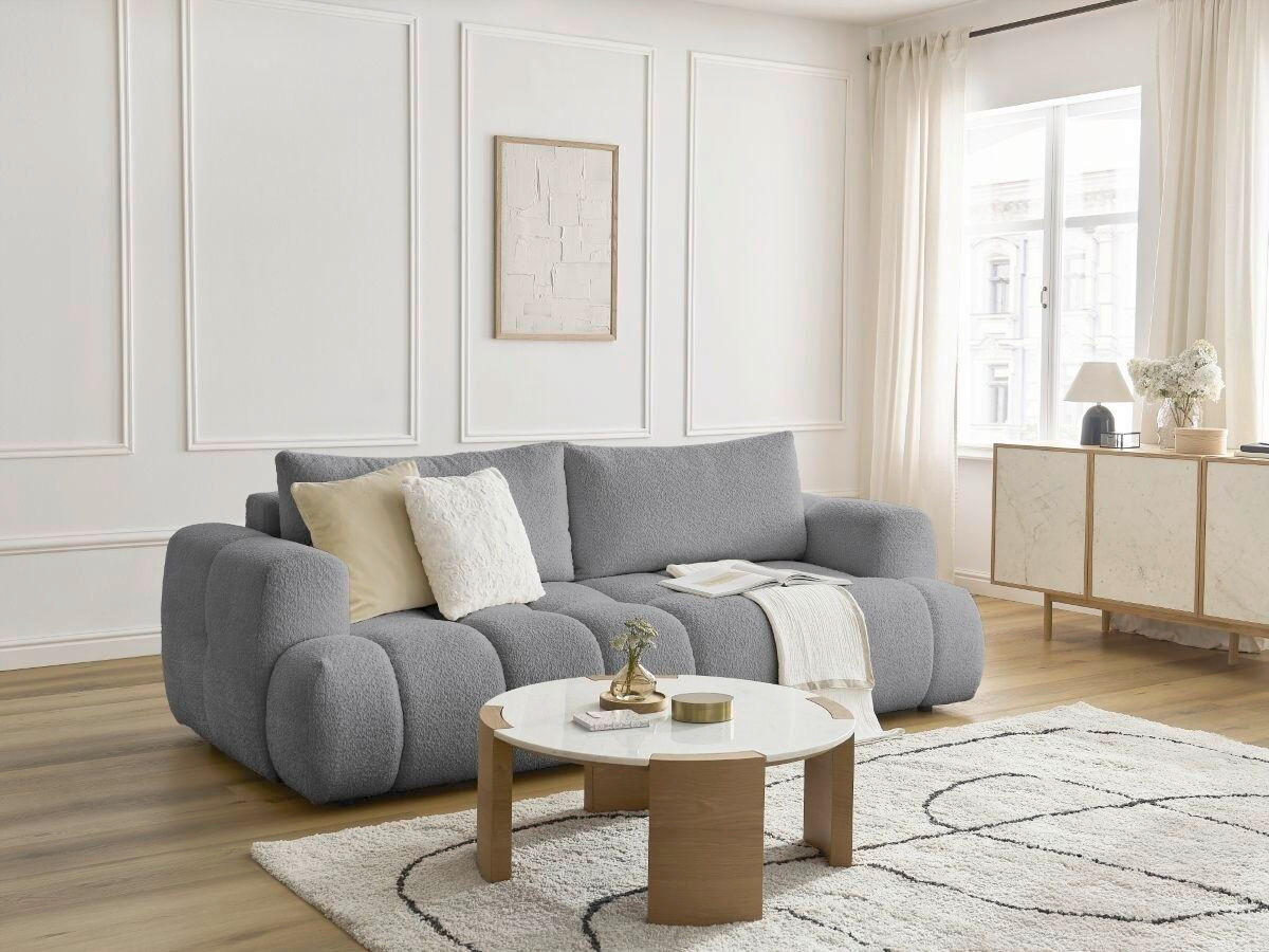 SCHLAFSOFA FUJI Bouclé Dunkelgrau  inkl.  - Dunkelgrau/Schwarz, MODERN, Kunststoff/Textil (251/113/88cm)