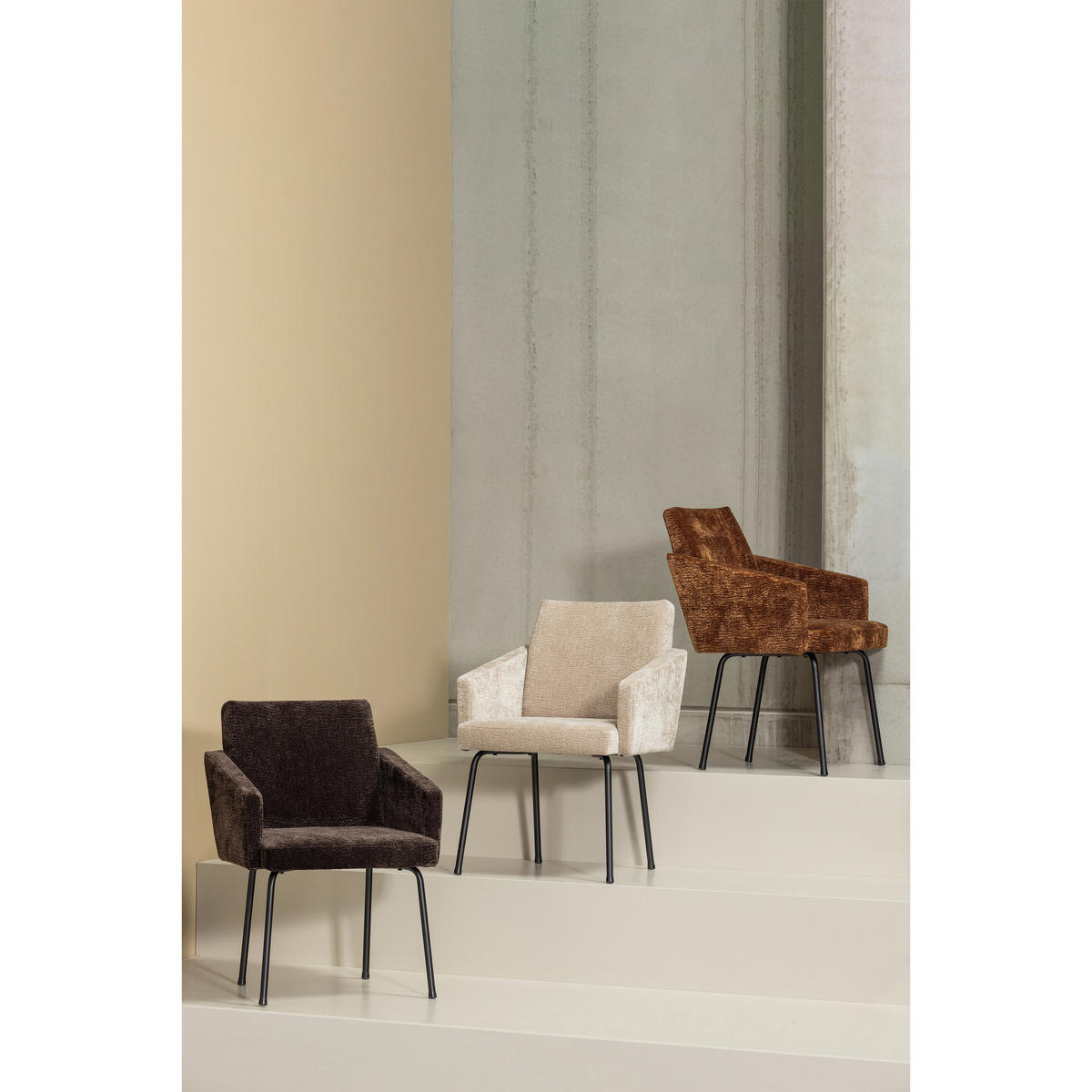 ARMLEHNSTUHL-SET 2 Stück  Chenille  - Sandfarben/Schwarz, MODERN, Textil/Metall (61/82/65cm) - Livetastic