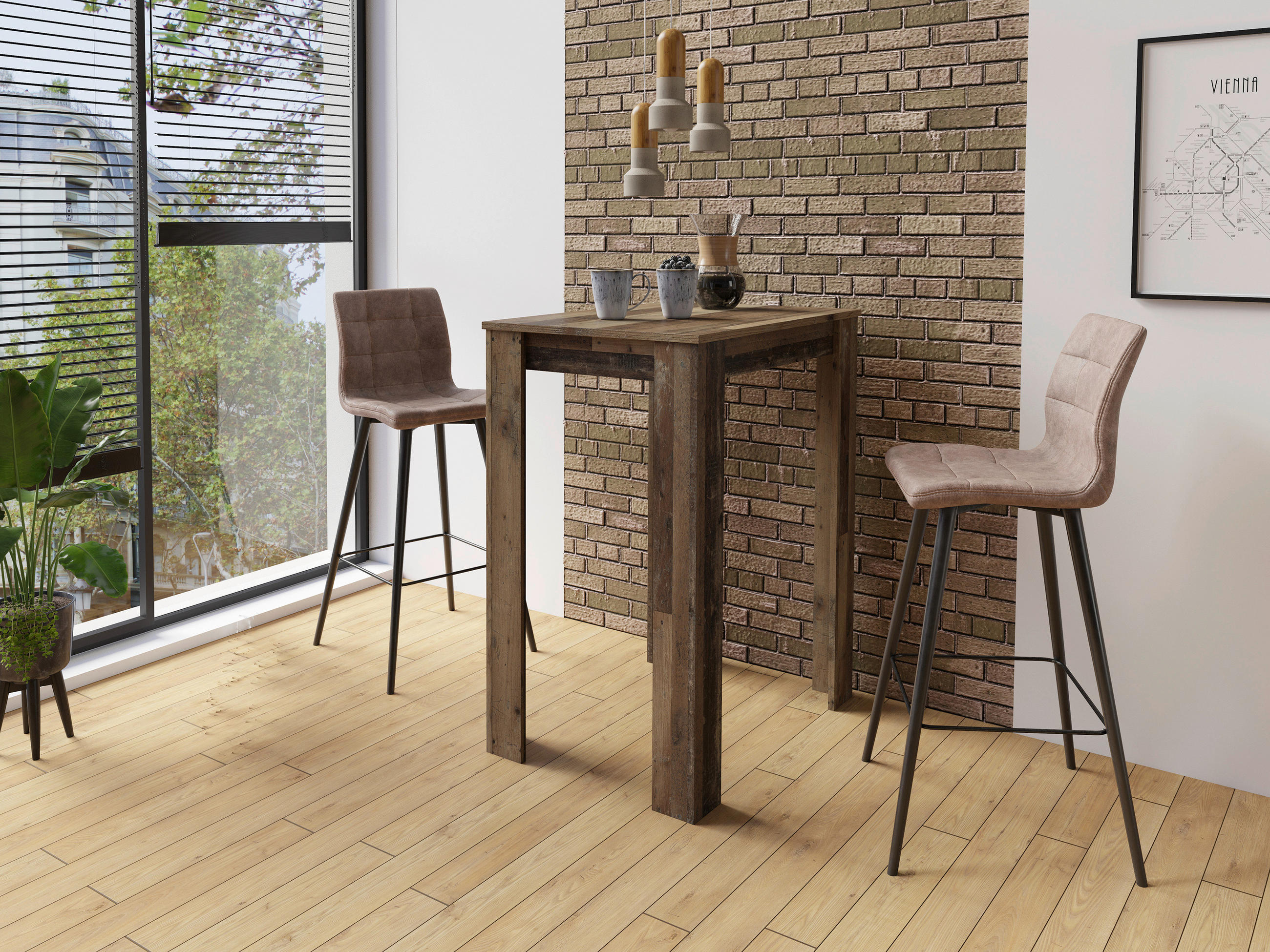 TISCHGRUPPE - Alteiche/Schwarz, MODERN, Textil/Metall (80/104/60cm) - MID.YOU
