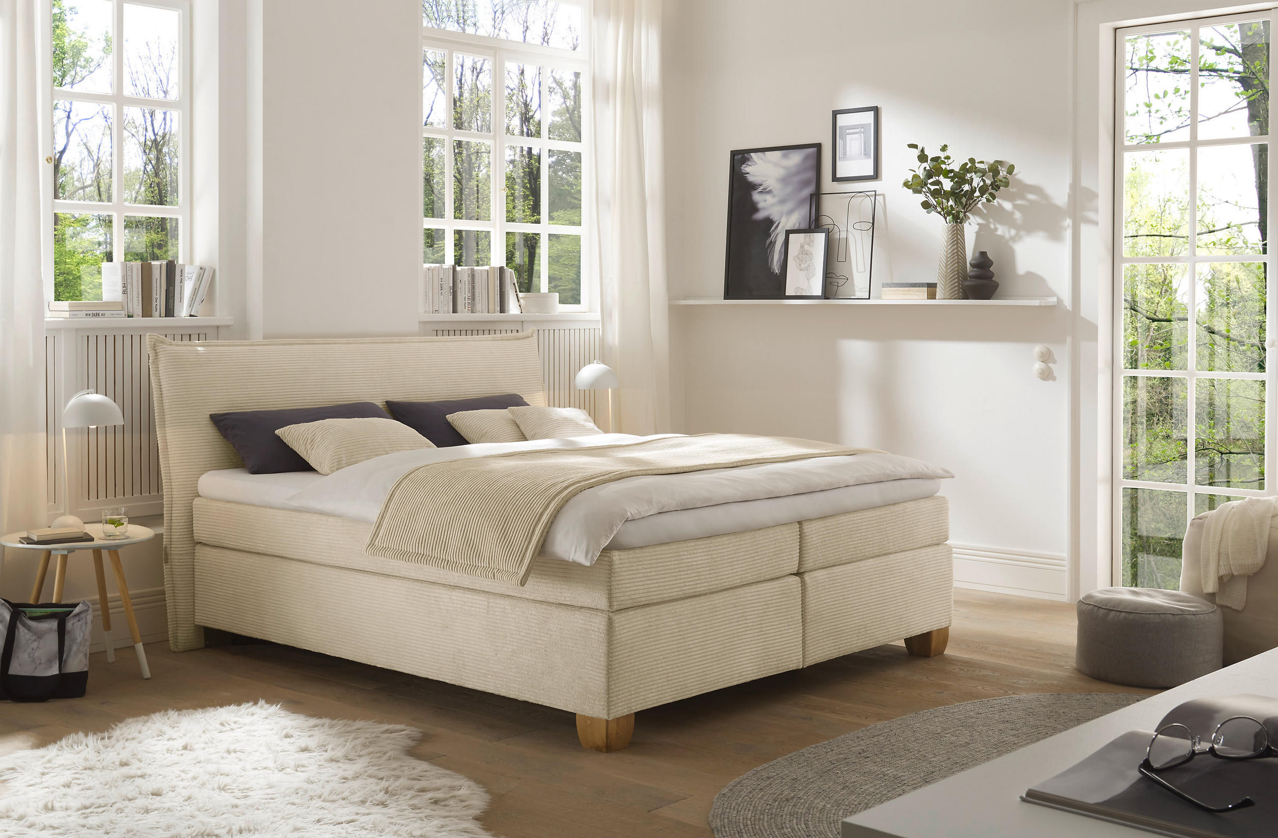 BOXSPRINGBETT 180/200 cm  in Creme  - Eichefarben/Creme, KONVENTIONELL, Holz/Textil (180/200cm) - Carryhome