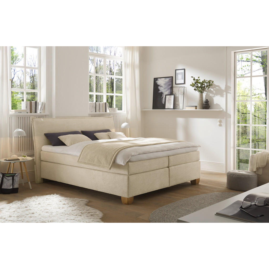Thumbnail - Carryhome Boxspringbett, Creme, Textil, Eiche, massiv, H3 + H4, 7,7-Zonen, Höhe ca. 17 cm, 180x200 cm, Made in Germany, ...