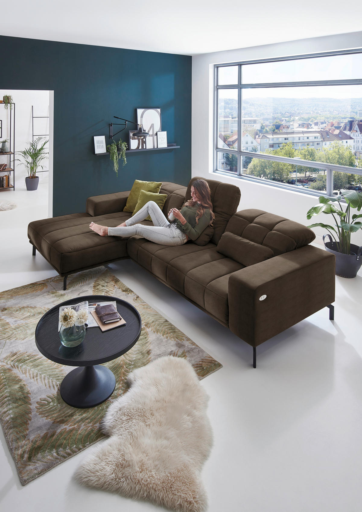 ECKSOFA Braun Velours  - Schwarz/Braun, Design, Textil/Metall (195/293cm) - Beldomo Style