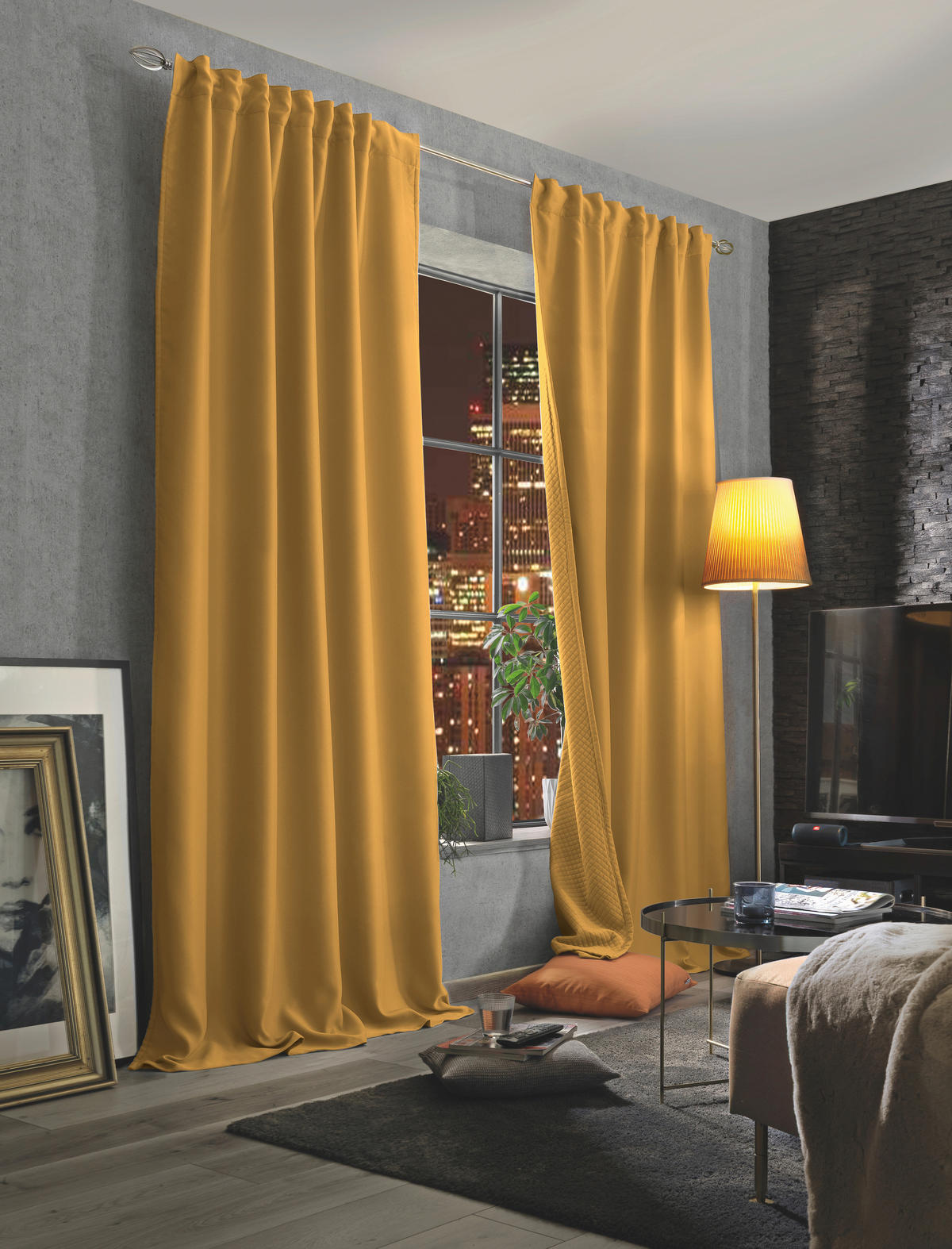 LÄRMSCHUTZVORHANG ACUSTICO Verdunkelung 135/225 cm   - Currygelb, Textil (135/225cm) - HOMEBasics