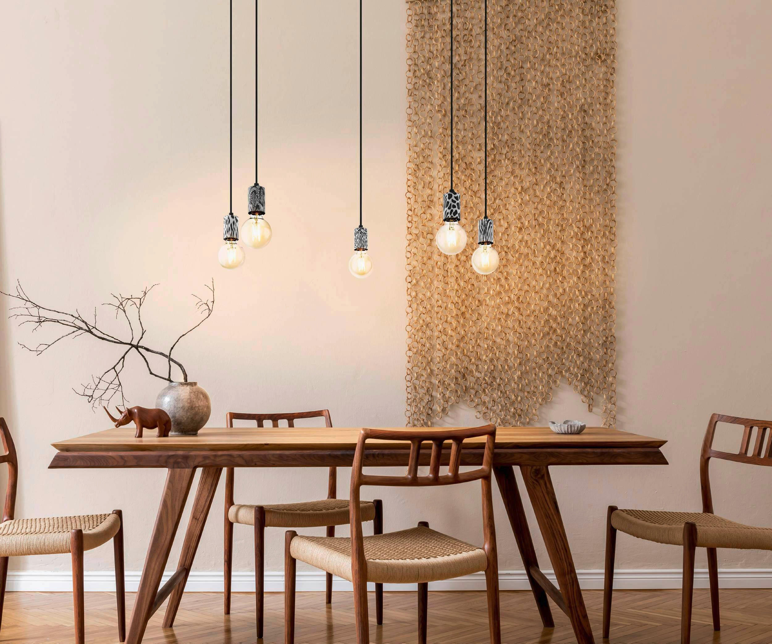 Thumbnail - Eglo Hängeleuchte Nagpur, Schwarz, Weiß, Metall, Papier, länglich,länglich, 131 cm, Lampen & Leuchten, Innenbeleuchtung,...