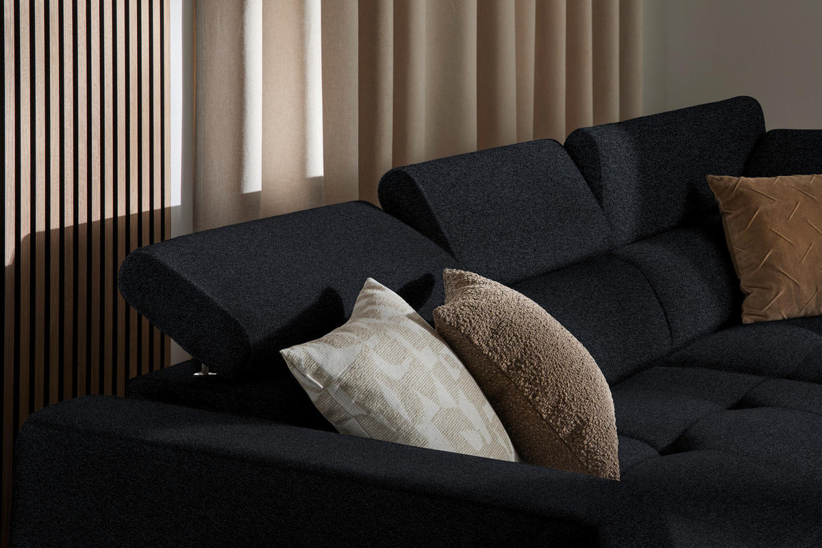 ECKSOFA in Chenille Anthrazit  - Anthrazit/Schwarz, Design, Kunststoff/Textil (284/205cm) - MID.YOU