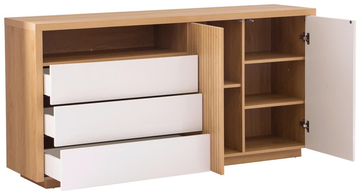 SIDEBOARD  in 162/82/40 cm  - Eichefarben/Weiß Hochglanz, KONVENTIONELL, Holzwerkstoff (162/82/40cm) - Xora