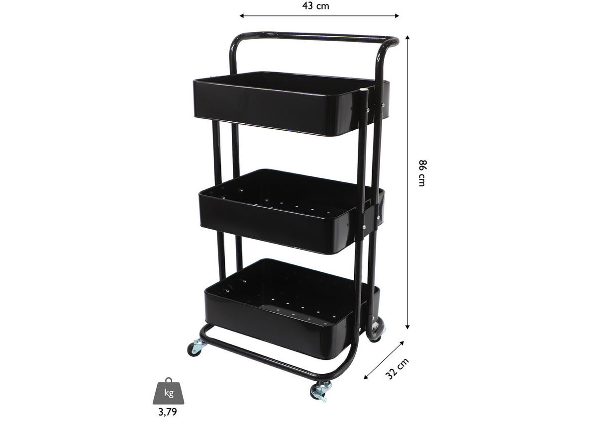 SERVIERWAGEN in Schwarz  - Schwarz, Basics, Metall (43/32/86cm) - Echtwerk