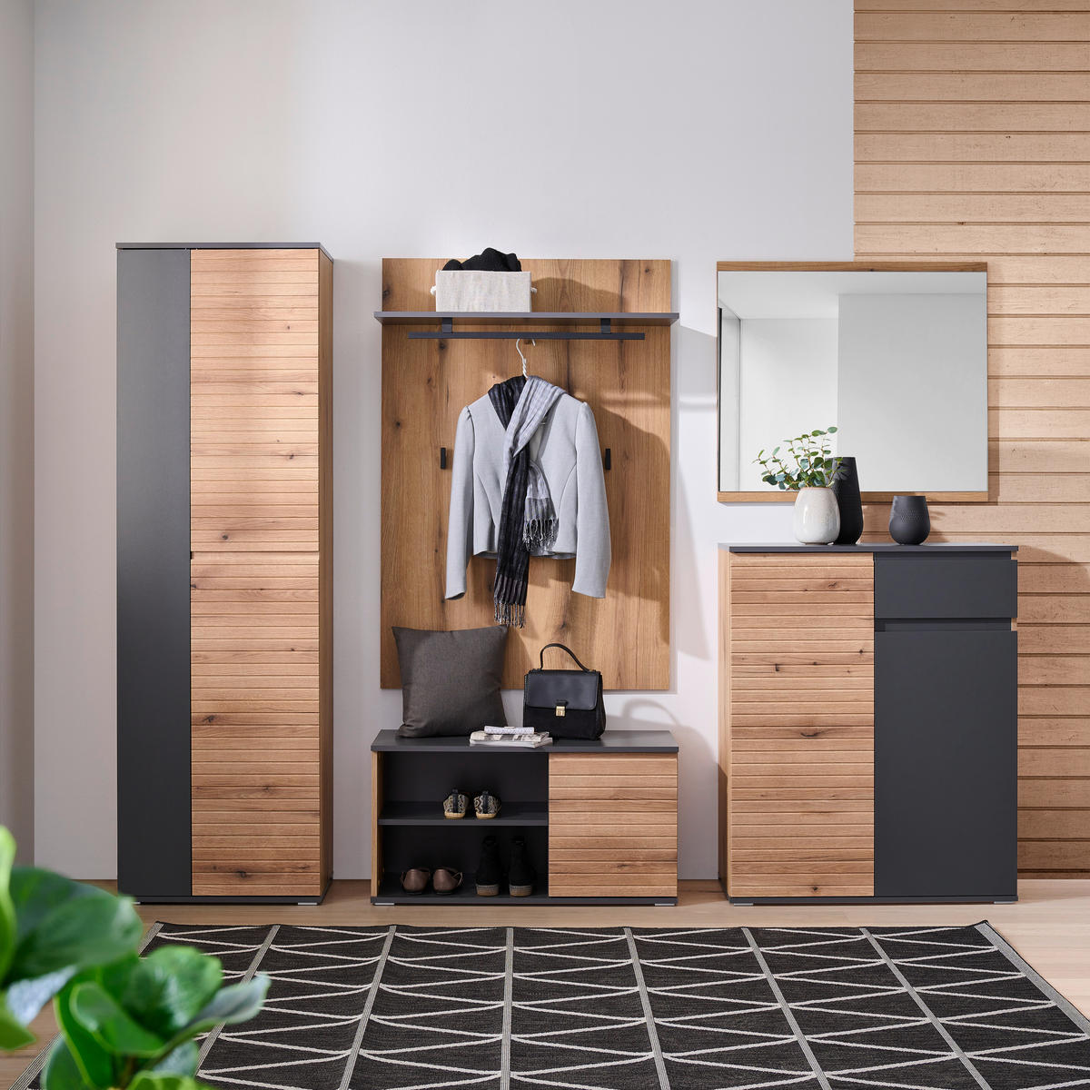 SCHUHSCHRANK Anthrazit, Eichefarben  - Eichefarben/Anthrazit, Design, Holzwerkstoff/Kunststoff (85/106/38cm) - home24
