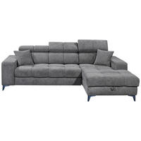 ECKSOFA 268/172 cm  in Chenille Anthrazit Zierkissen, Bettkasten, Rücken echt, Kopfteilverstellung, Sitztiefenverstellung  268/172 cm  - Anthrazit/Schwarz, KONVENTIONELL, Kunststoff/Textil (268/172cm) - MID.YOU