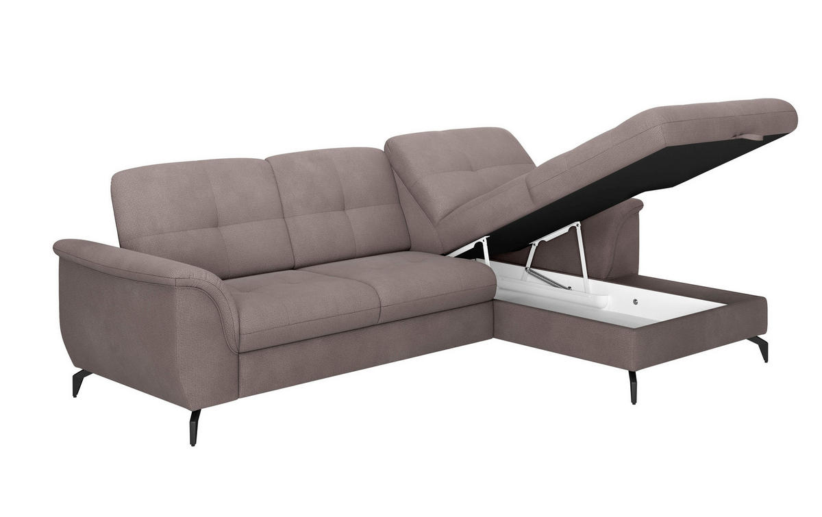 ECKSOFA ZORA E Taupe Flachgewebe  - Taupe/Schwarz, MODERN, Textil/Metall (262/164cm) - Sit & More