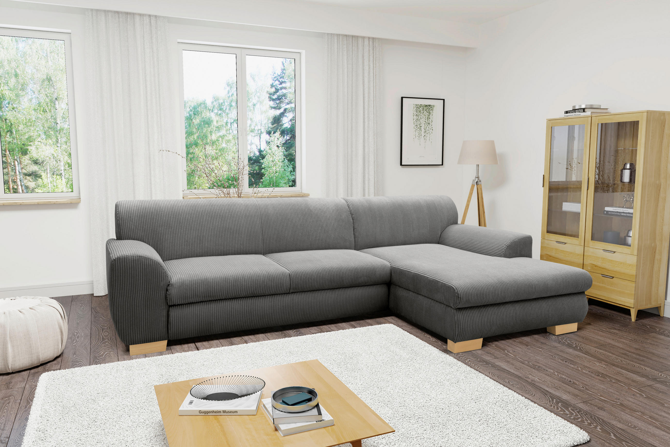 ECKSOFA NIKA Grau Webstoff  - Silberfarben/Grau, Basics, Holz/Textil (277/156cm) - MID.YOU