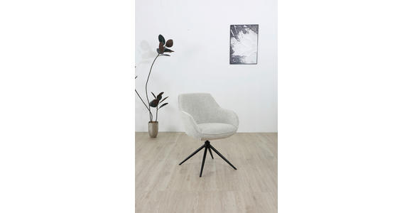 ARMLEHNSTUHL in Eisen Leinenoptik - Beige/Schwarz, Design, Textil/Metall (61/82/65cm) - Novel
