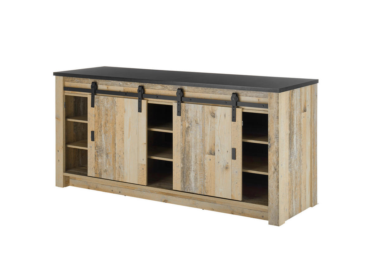 SPÜLENUNTERSCHRANK 201/93/64 cm  in Anthrazit, Naturfarben  - Anthrazit/Schwarz, Trend, Holzwerkstoff/Metall (201/93/64cm) - MID.YOU