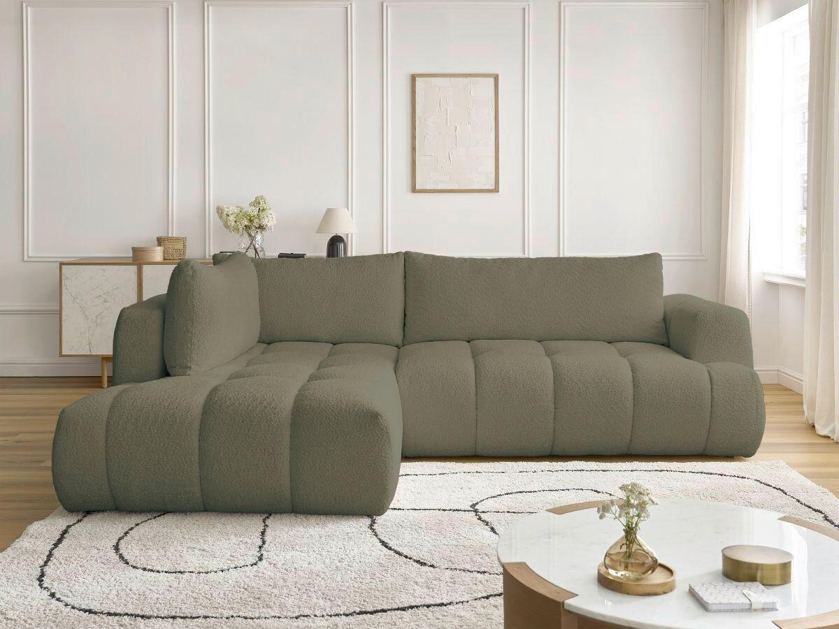 ECKSCHLAFSOFA FUJI Bouclé Grün  inkl.  - Schwarz/Grün, MODERN, Kunststoff/Textil (204/282cm)