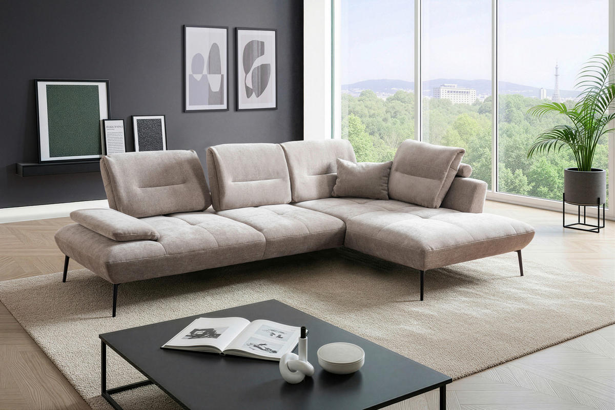 ECKSOFA  in Chenille Taupe  320/190 cm  - Taupe/Schwarz, Design, Textil/Metall (320/190cm) - Moderano
