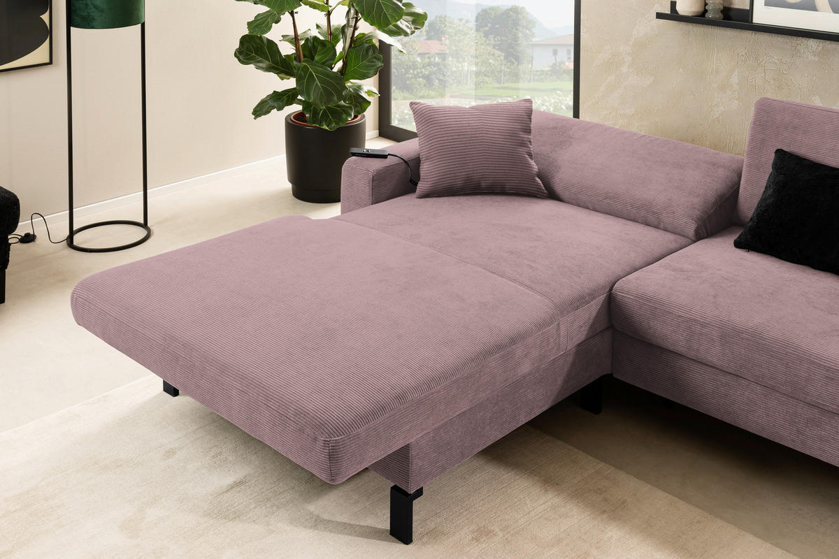 ECKSOFA in Cord Altrosa  - Schwarz/Altrosa, Design, Textil/Metall (185/298cm) - Pure Home Lifestyle