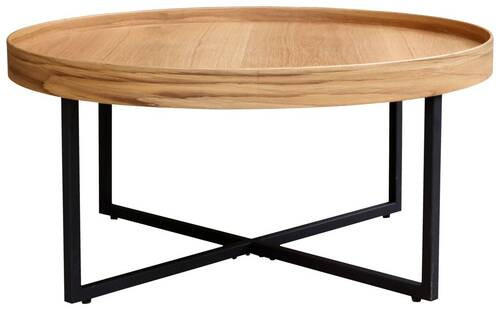 COUCHTISCH Eiche 80/80/38 cm rund Naturfarben, Schwarz  - Schwarz/Naturfarben, Design, Holz/Metall (80/80/38cm) - Hom`in