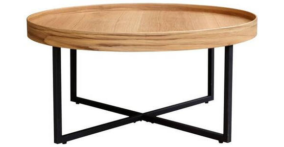 COUCHTISCH Eiche rund Naturfarben, Schwarz  - Schwarz/Naturfarben, Design, Holz/Metall (80/38cm) - Hom`in