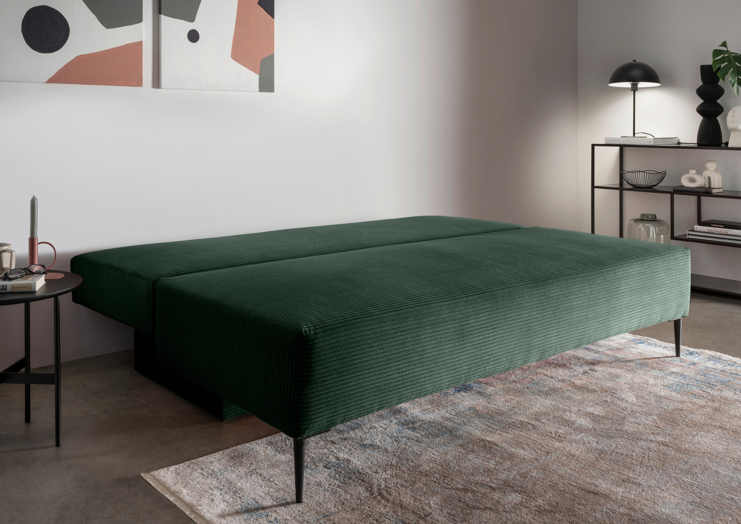 SCHLAFSOFA Cord Dunkelgrün  - Dunkelgrün/Schwarz, MODERN, Textil/Metall (198/90/100cm) - Livetastic
