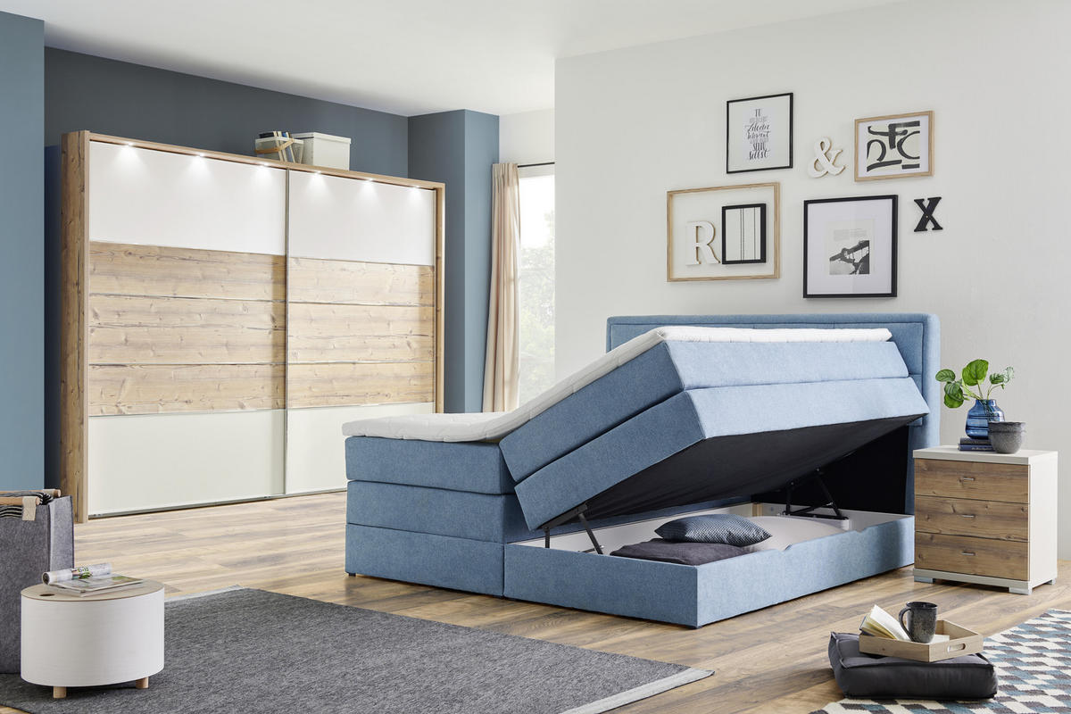 BOXSPRINGBETT 200/200 cm  in Blau  - Blau/Schwarz, Konventionell, Kunststoff/Textil (200/200cm) - Esposa