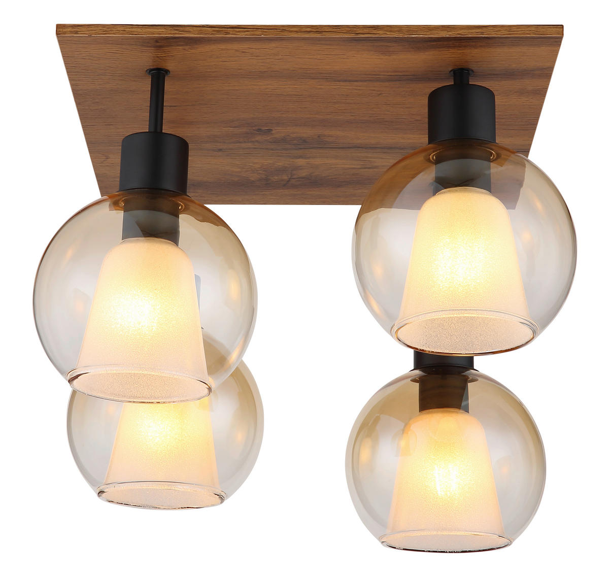 DECKENLEUCHTE    43/43/38 cm  - Klar/Dunkelbraun, Basics, Glas/Holzwerkstoff (43/43/38cm) - Globo