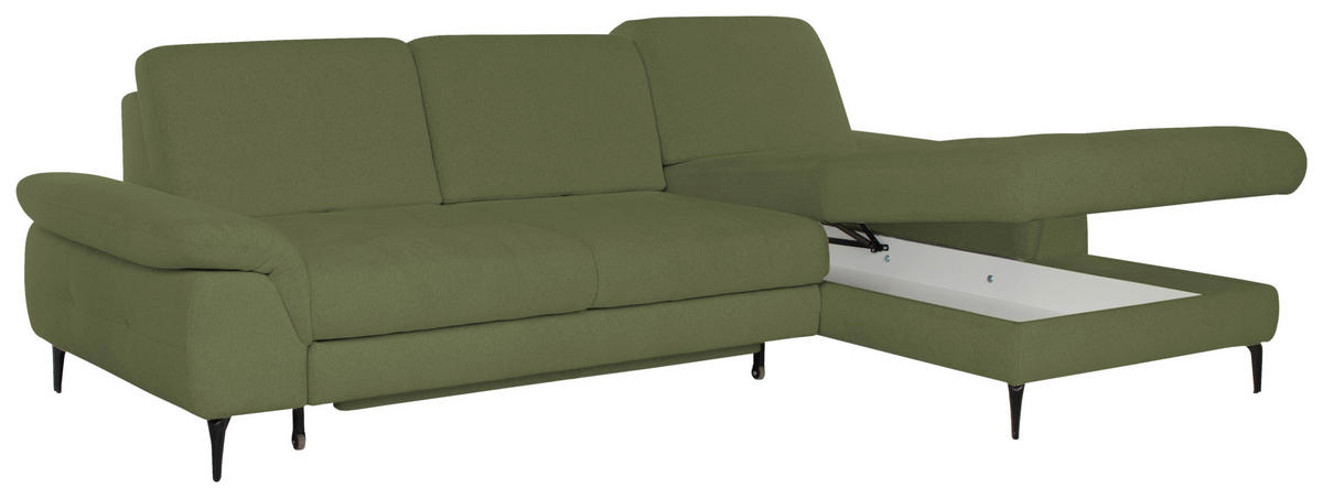 ECKSOFA ALMA Grün Chenille  - Schwarz/Grün, Design, Textil/Metall (285/191cm) - Livetastic