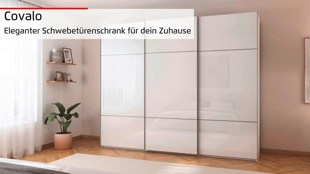 SCHWEBETÜRENSCHRANK  in Weiß, Champagner  - Champagner/Schwarz, KONVENTIONELL, Glas/Holzwerkstoff (271/223/68cm) - Novel