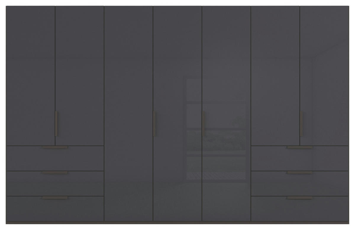 DREHTÜRENSCHRANK 350/235/61 cm,  in Graphitfarben, 7-türig  - Graphitfarben, Basics, Glas/Holzwerkstoff (350/235/61cm) - Novel