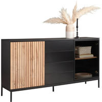 SIDEBOARD  153,6/83/38 cm 4 Schublade(n)  - Eiche Wotan/Schwarz, KONVENTIONELL, Glas/Holzwerkstoff (153,6/83/38cm) - Xora