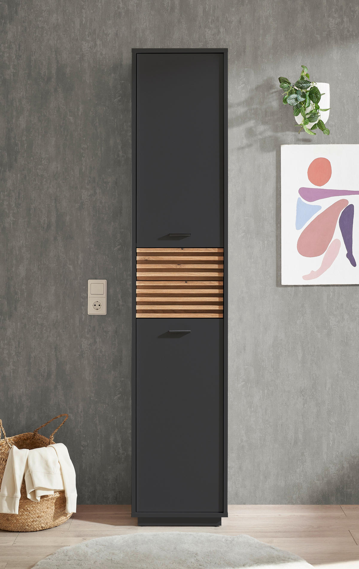 HOCHSCHRANK 38/191/35 cm  - Eichefarben/Anthrazit, KONVENTIONELL, Holzwerkstoff/Kunststoff (38/191/35cm) - home24
