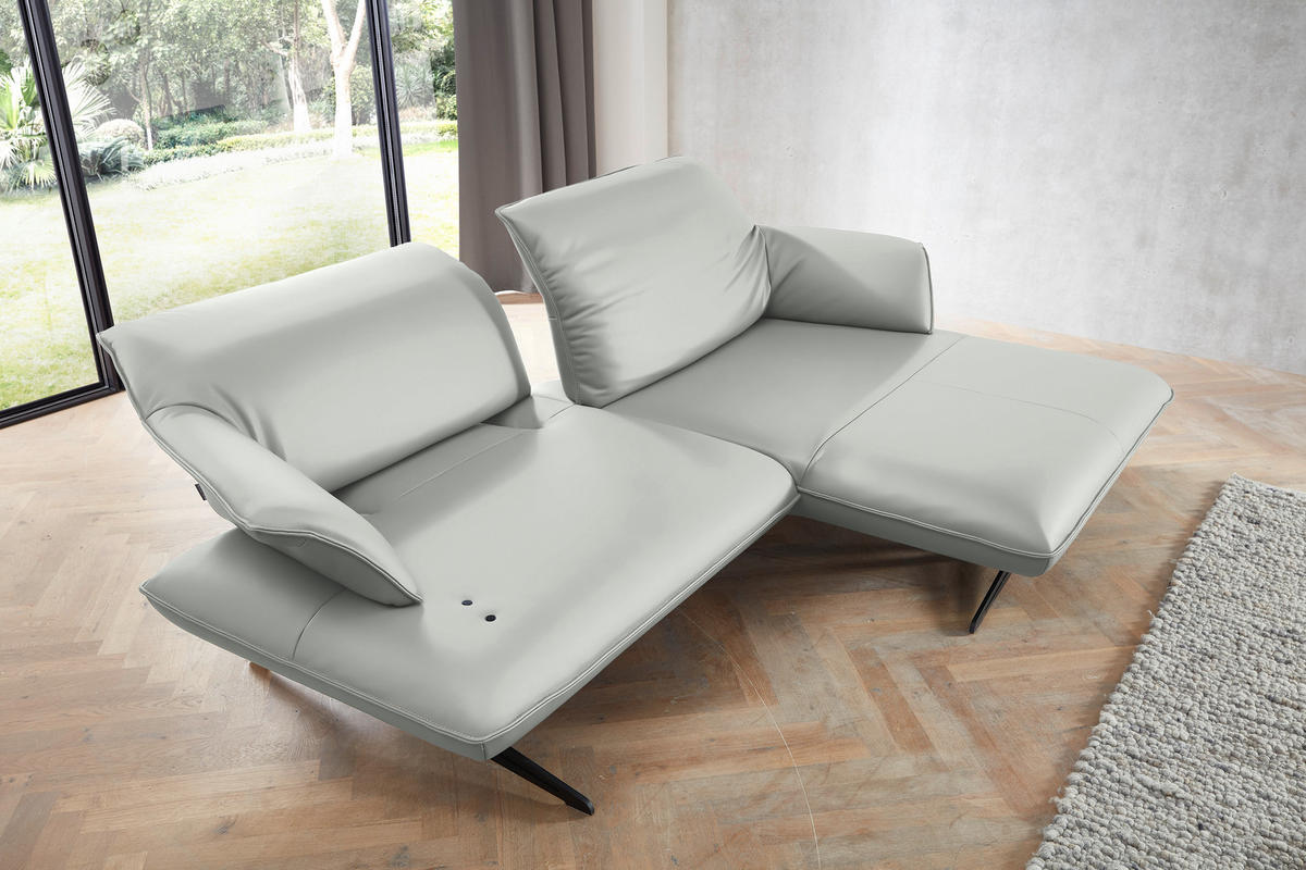 ECKSOFA in Echtleder Weiß  252/169 cm  - Beige/Schwarz, Design, Leder/Metall (252/169cm) - Koinor