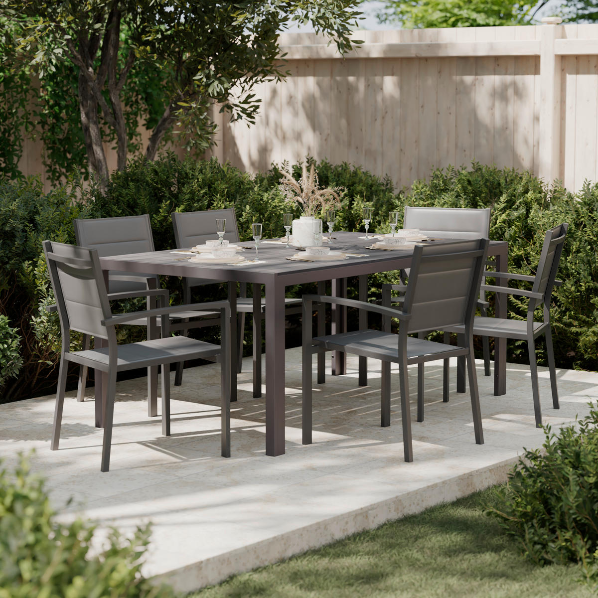 GARTENTISCH 180/74/100 cm Metall, Kunststoff Schwarz rechteckig  - Schwarz, MODERN, Kunststoff/Metall (180/74/100cm) - Ambia Garden