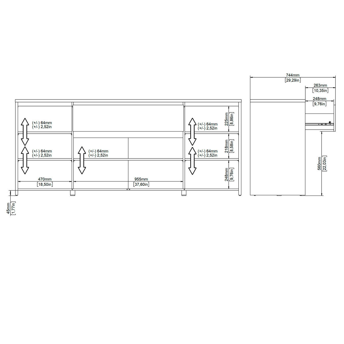 SIDEBOARD  in 197/84/48 cm  - Weiß Hochglanz/Eichefarben, KONVENTIONELL, Holzwerkstoff (197/84/48cm) - Boxxx