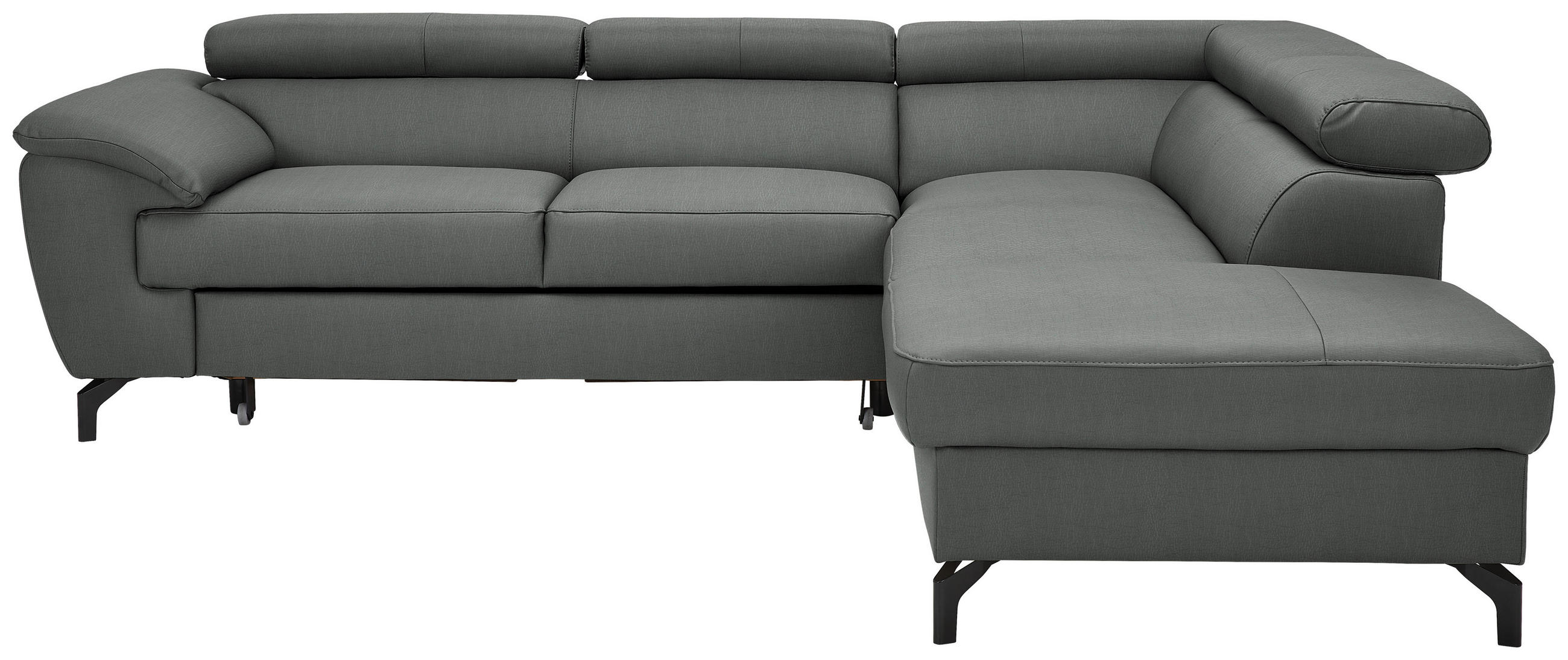 ECKSOFA in Echtleder Anthrazit  - Anthrazit/Schwarz, Design, Leder/Metall (256/220cm) - Celina Home