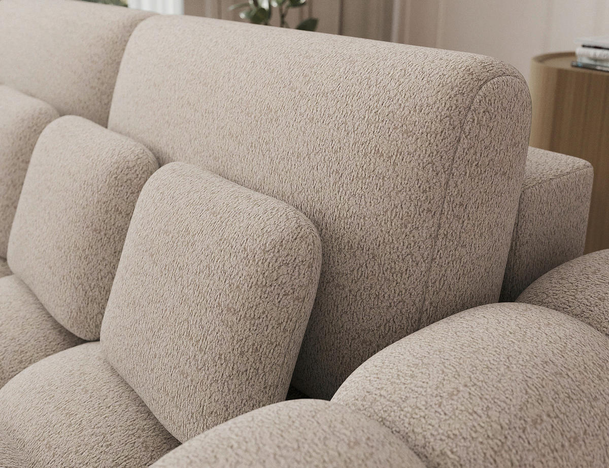 SCHLAFSOFA Bouclé Beige  - Beige/Schwarz, Design, Kunststoff/Textil (256/105/119cm) - MID.YOU
