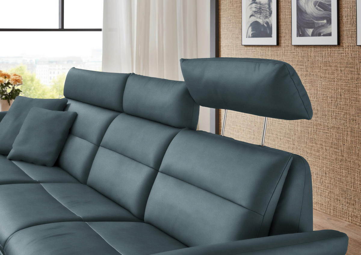 ECKSOFA in Echtleder Blaugrau  - Blaugrau/Schwarz, Design, Leder/Metall (169/298cm) - Dieter Knoll