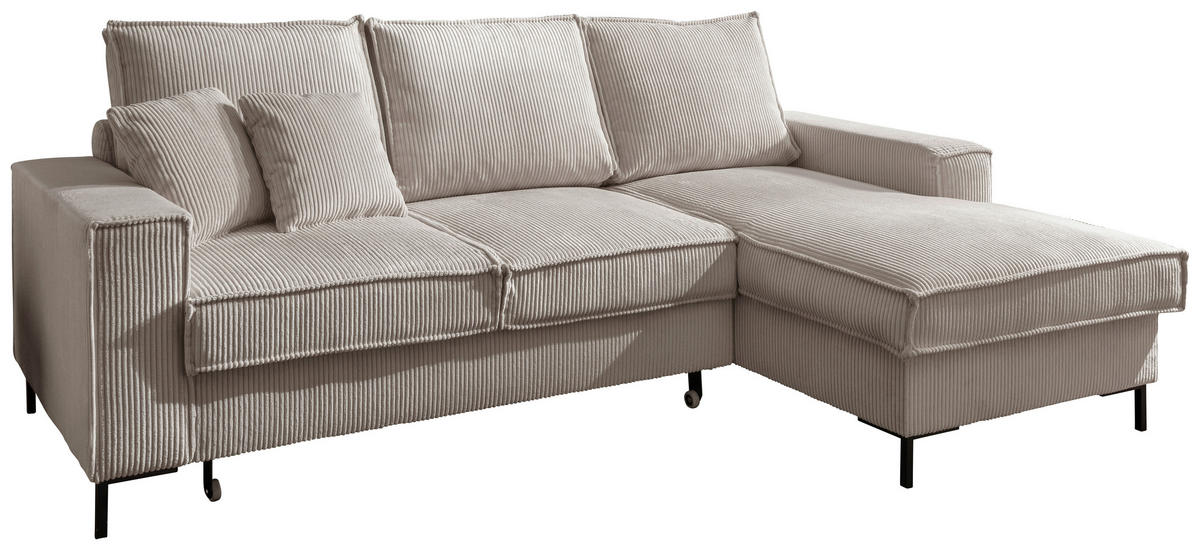 ECKSOFA Beige Cord  - Beige/Schwarz, MODERN, Textil/Metall (240/150cm) - Livetastic