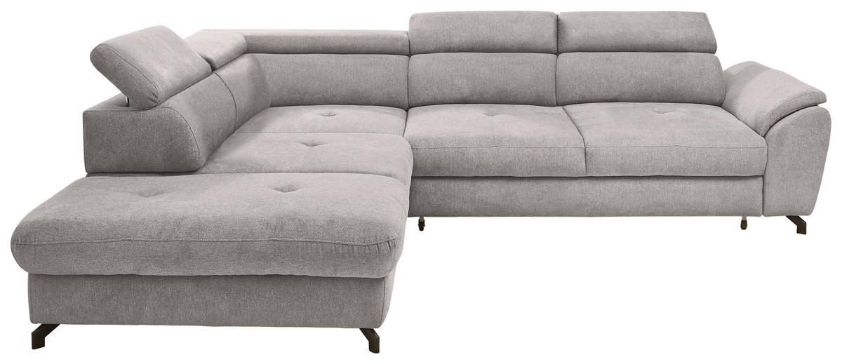 ECKSOFA in Webstoff Grau, Hellgrau  - Hellgrau/Schwarz, Design, Textil/Metall (237/277cm) - Stylife