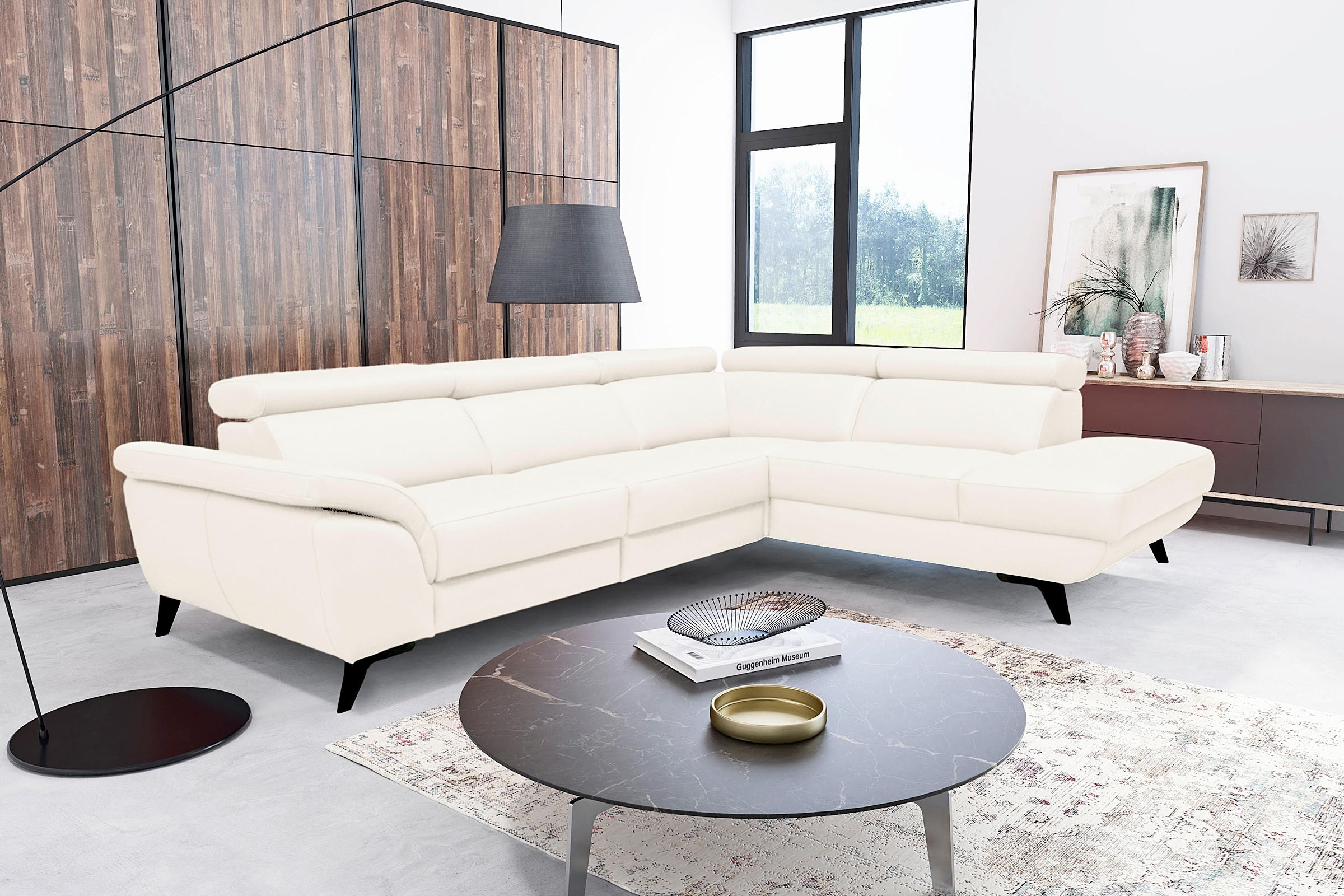 ECKSOFA DALLAS in Echtleder Creme  228/283 cm  - Creme/Schwarz, Design, Leder/Metall (228/283cm) - Livetastic