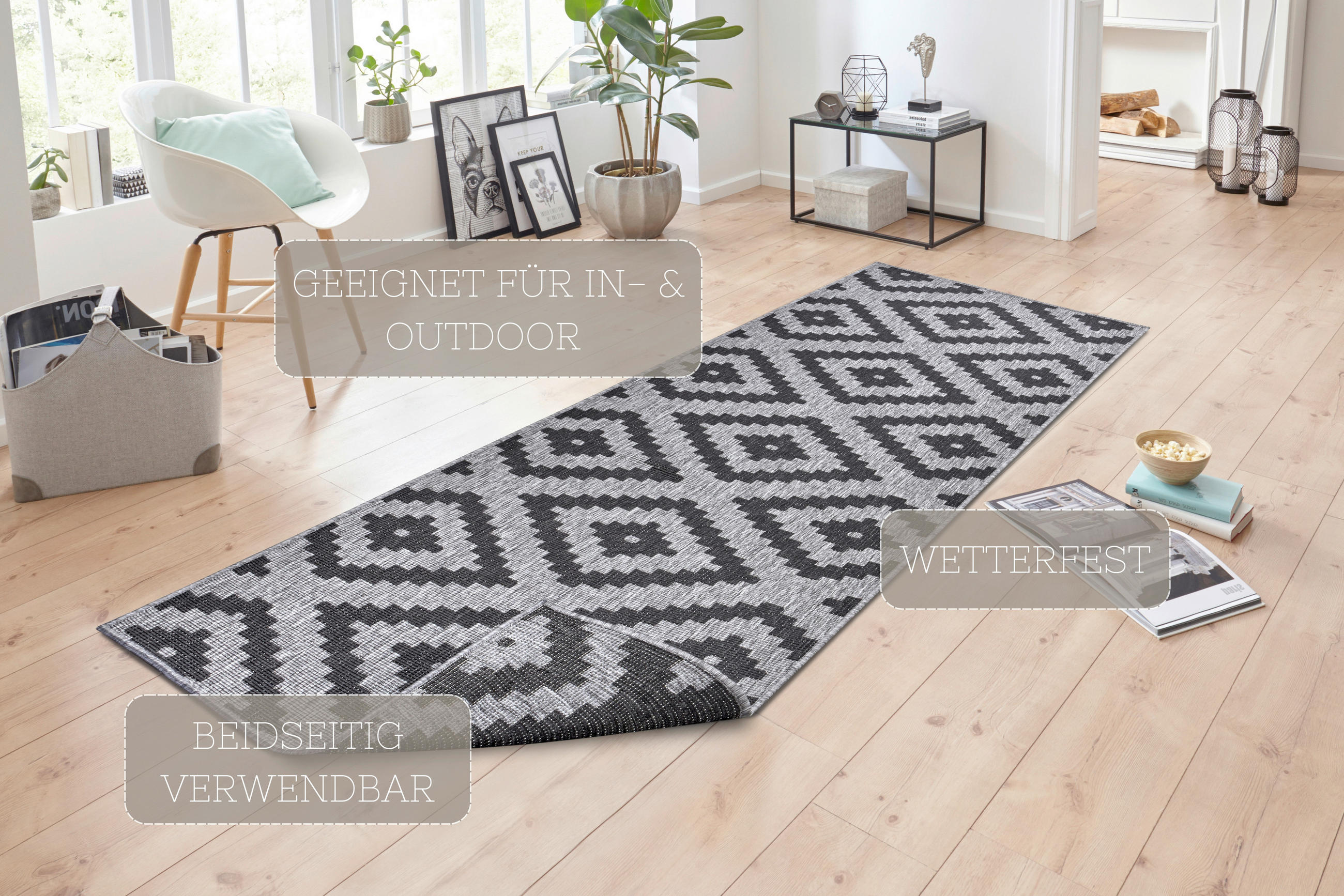 OUTDOORTEPPICH 80/350 cm Twin Grau, Schwarz  - Schwarz/Grau, Basics, Kunststoff (80/350cm)