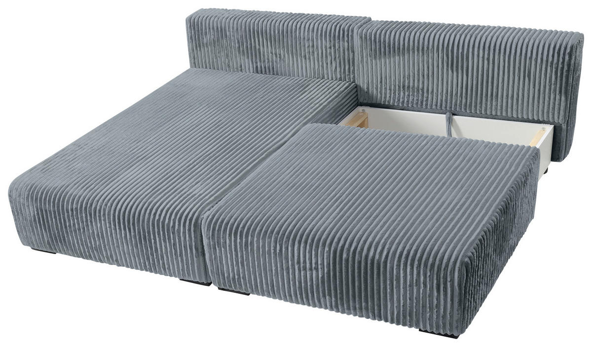 ECKSOFA in Cord Grau  - Schwarz/Grau, Modern, Holz/Textil (145/210cm) - MID.YOU