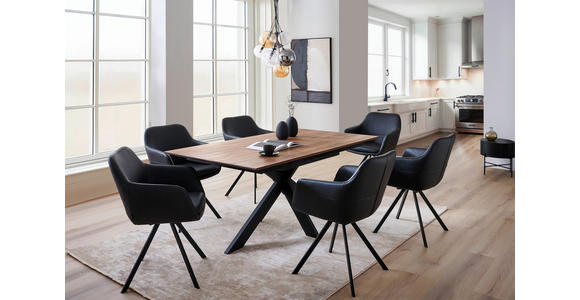 ESSTISCH in Holz, Metall 160-245/90/75 cm  - Nussbaumfarben/Schwarz, Natur, Holz/Metall (160-245/90/75cm) - Linea Natura