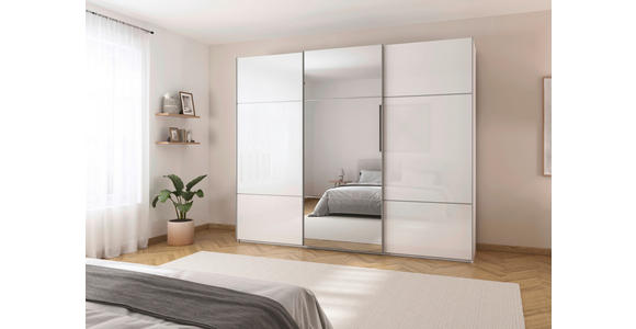 SCHWEBETÜRENSCHRANK  in Weiß  - Alufarben/Weiß, KONVENTIONELL, Glas/Holzwerkstoff (271/223/68cm) - Novel