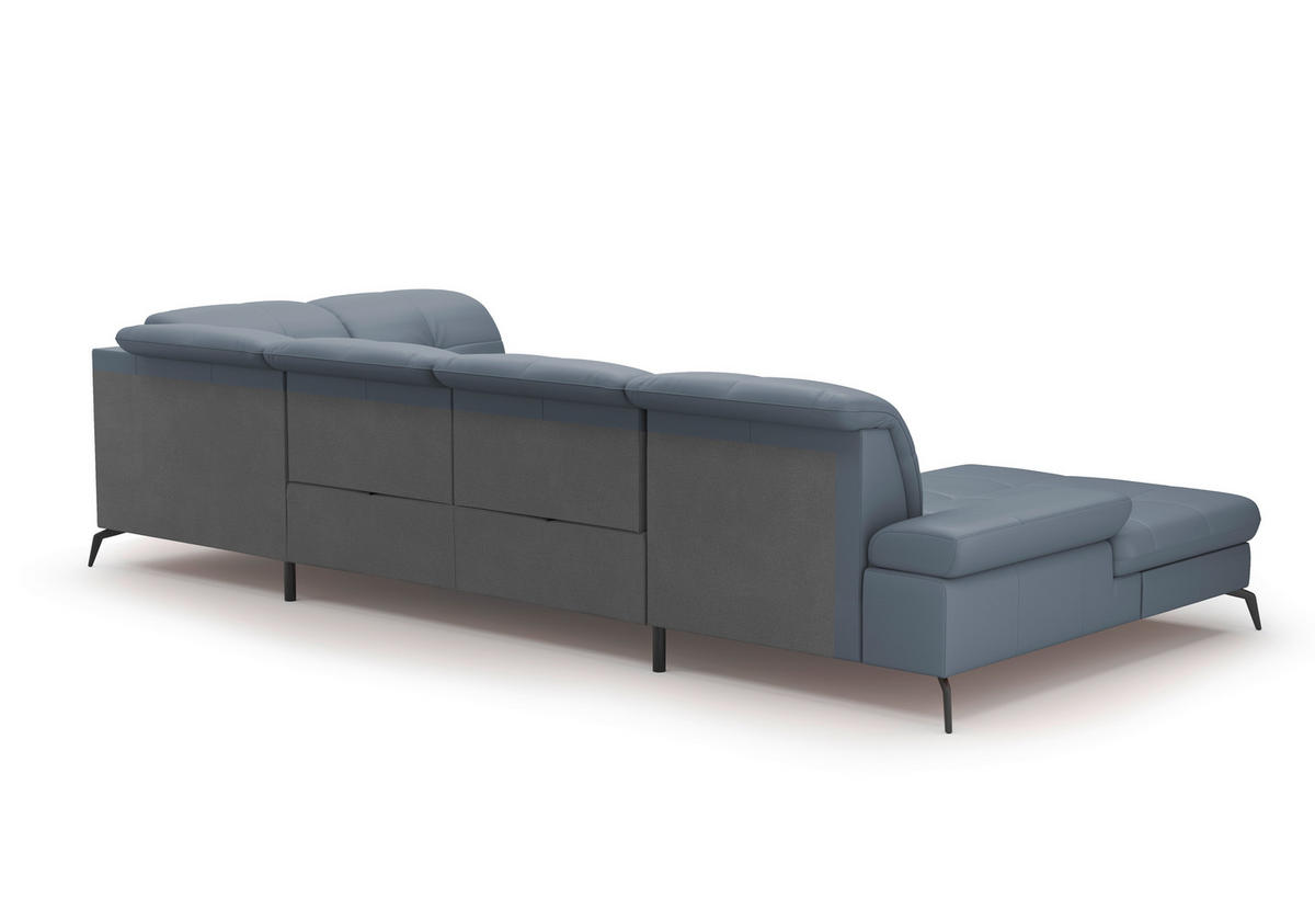 WOHNLANDSCHAFT in Vliesstoff Kombination Echtleder/Stoff Graublau  - Graublau/Schwarz, Konventionell, Leder/Textil (185/357/231cm) - Sit & More