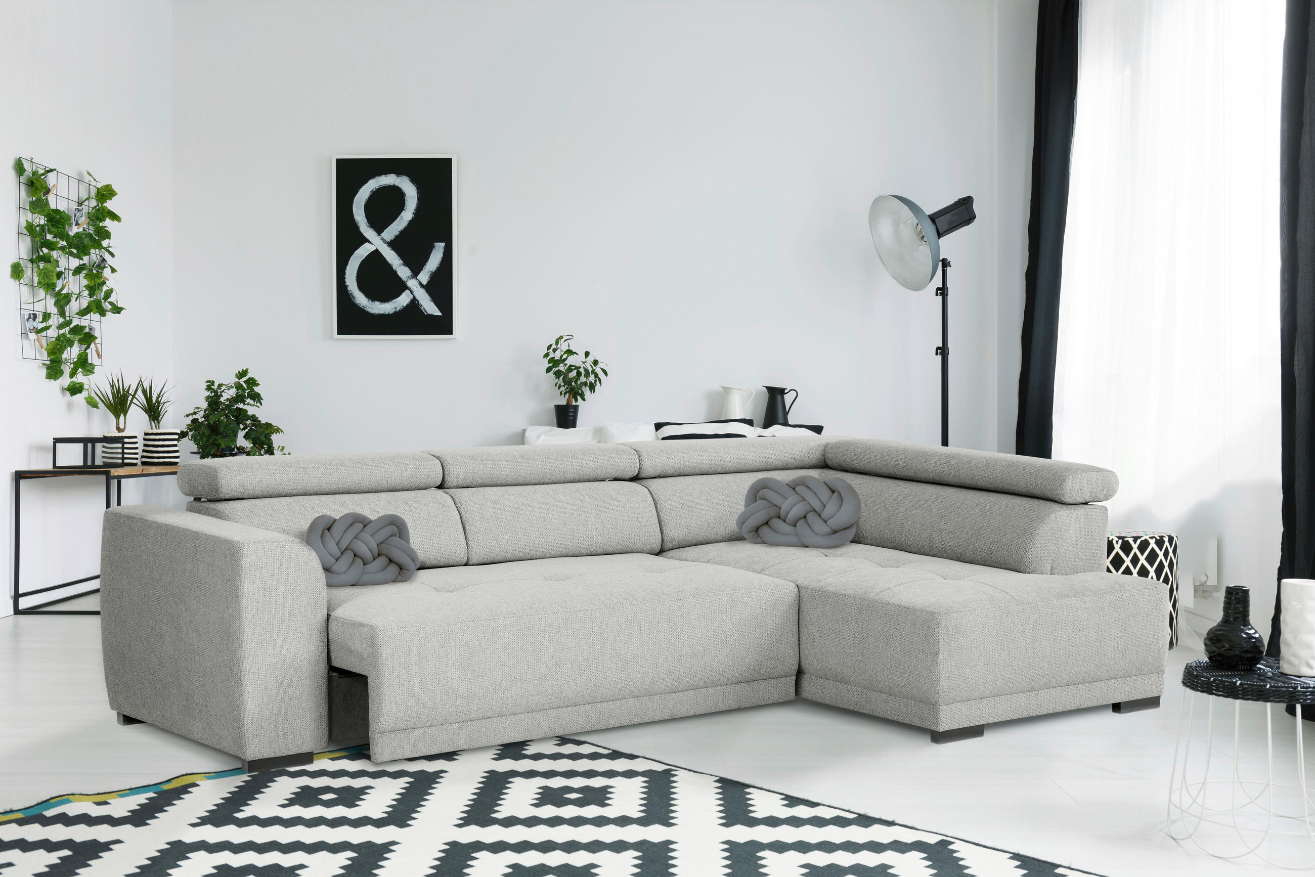 ECKSOFA in Struktur Grau  - Schwarz/Grau, Design, Kunststoff/Textil (284/205cm) - MID.YOU