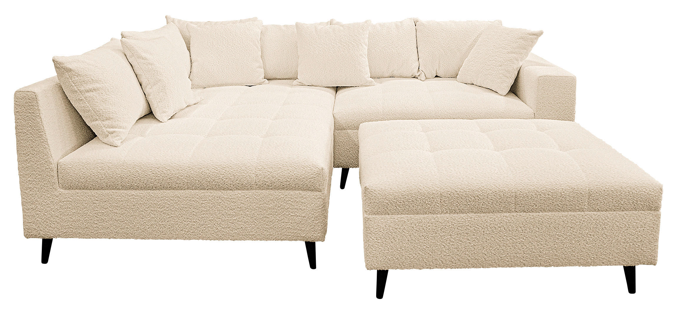 Ecksofa inkl. Hocker Beige Bouclé  - Beige/Schwarz, Design, Holz/Textil (174/247cm) - MID.YOU